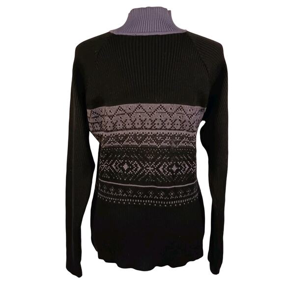 VTG Nils Ski Sweater Black Purple Fair Isle Wool Blend Large EUC - Picture 3 of 8
